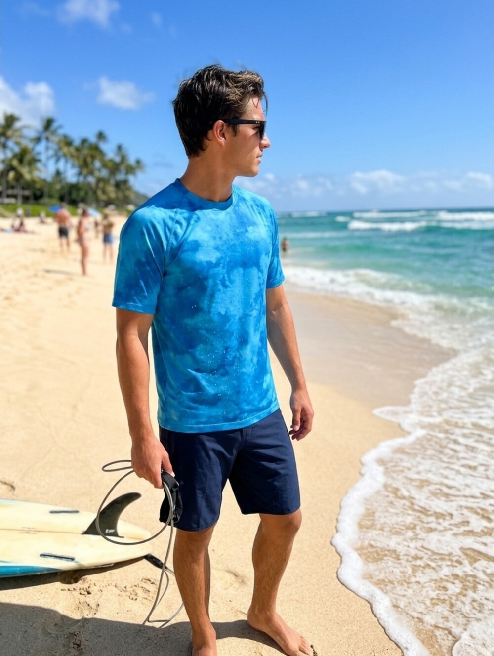 George Men's Blue Cloud Wash Tie Dye Swim Rash Guard